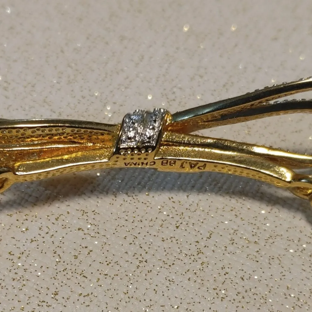 Gold Prime Art Jewel Ribbon Bow Bangle Bracelet Stamped PAJ BB Bow Rhinestone - Image 10