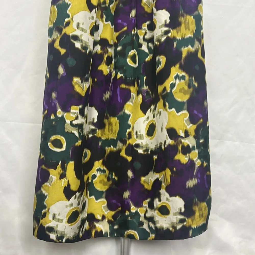 Anthropologie Maeve Giverny Silk Purple Yellow Green Floral Dress - Image 6