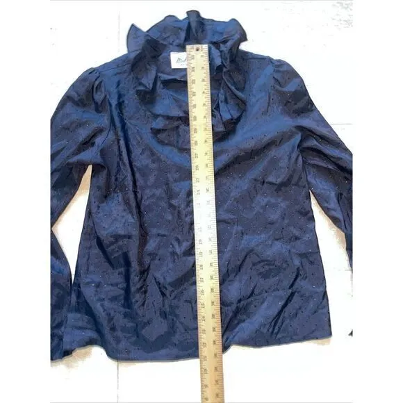 Malouf of Dallas Blouse Womens Long Sleeve Black Dotted Ruffle Collar‎ Top M Size M - Image 3