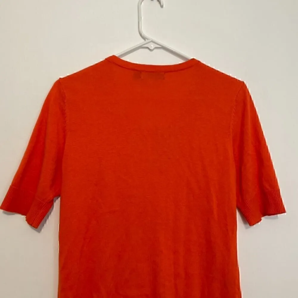 NEW YORK & COMPANY NY&CO Solid Orange Ruffle Short Elbow Sleeve Cardigan Sweater Size M - Image 11