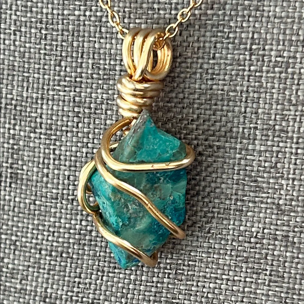 Gold wire Wrapped Turquoise Pendant Necklace - Image 3