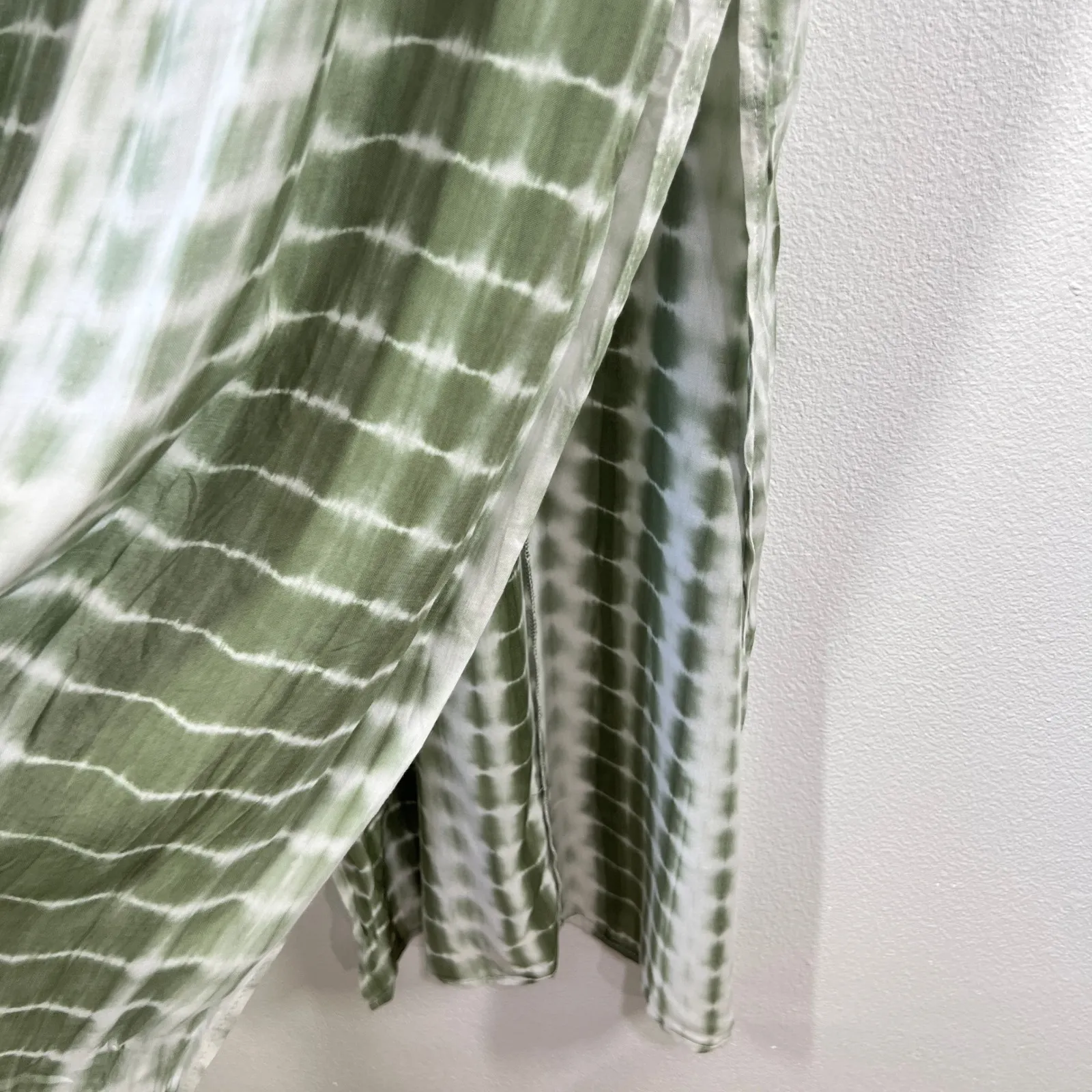 Strut & Bolt Green Tie Dye Fringe Trim Maxi Dress Boho Beach‎ Spaghetti Strap S - Image 8