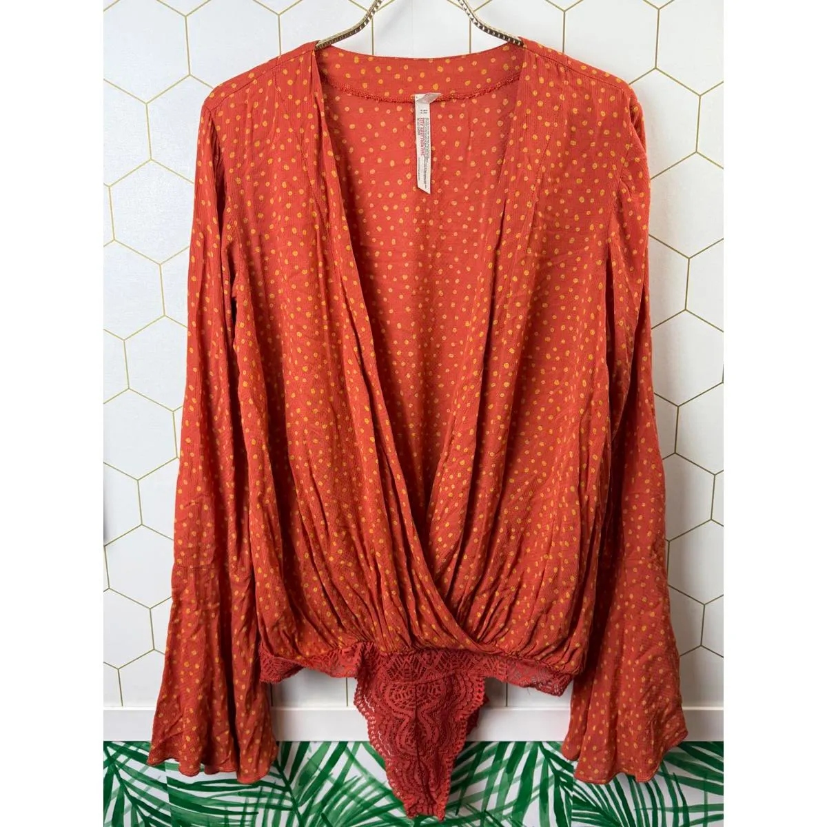 Free People Intimately Makin' Waves Orange Polka Dot Bodysuit - Size - Medium - Image 8