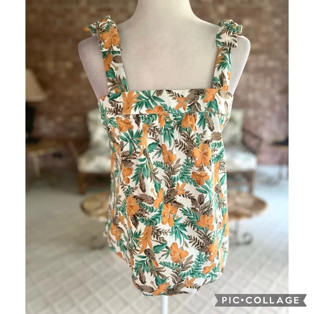 NWT Skies Are Blue Tank Top Floral Green Orange Tropical Sleeveless S Vacation - Image 3