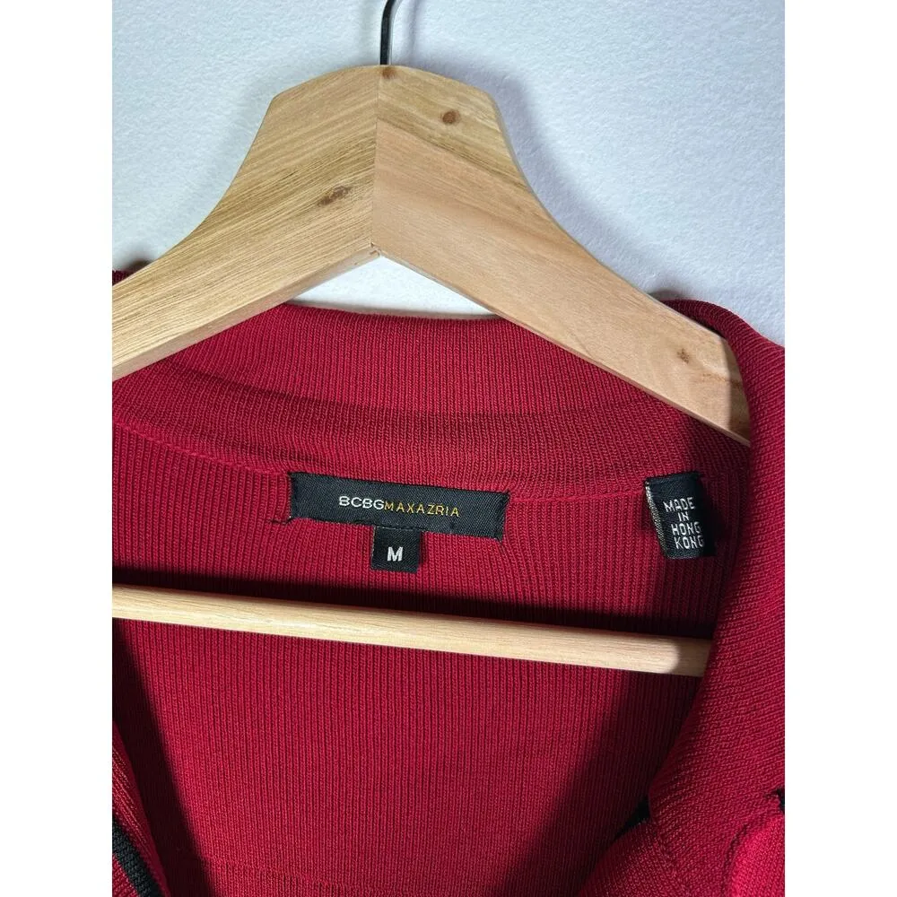 BCBGMAXAZRIA Red Button Front Collared Cardigan Sweater M - Image 2