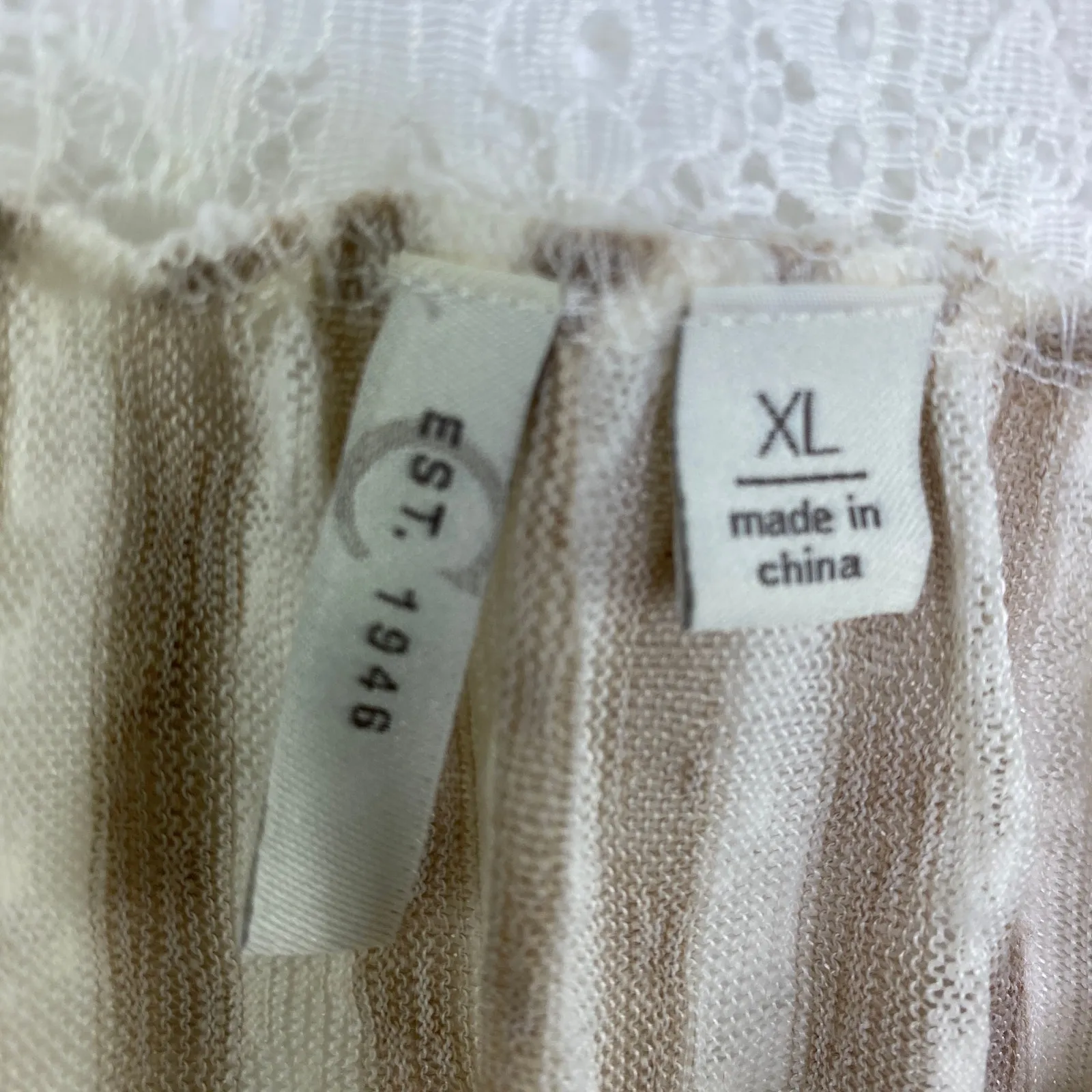 Cato Cream Tan Striped Lace Detail Sleeveless Tank Top Women's Size X-Large XL - Image 4