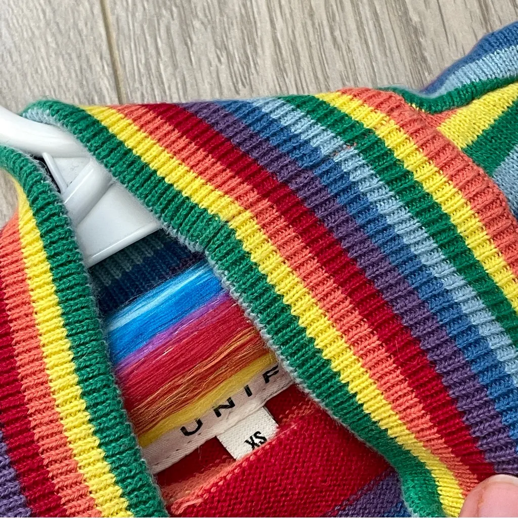 UNIF Crop Top rainbow mockneck knit womens xsmall colorful bright fun maximalist - Image 3