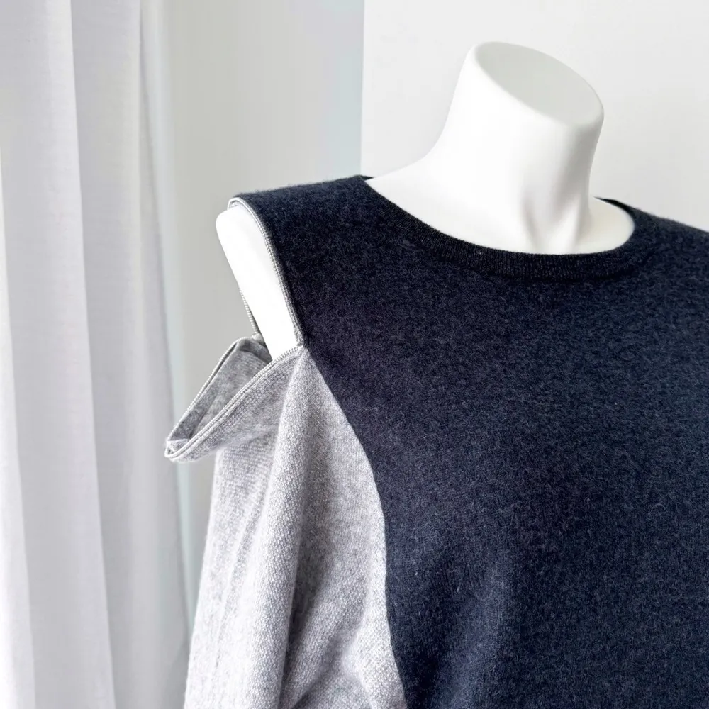 Autumn Cashmere Grey Zip Shoulders Long Dolman Sleeves Slouchy Sweater Large - Image 3