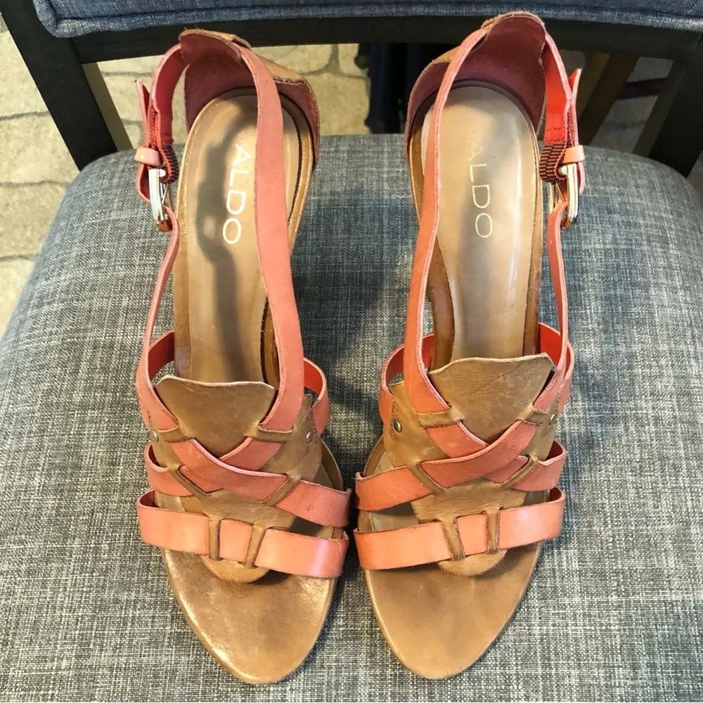 Aldo Woven Leather Heels Sandals 39/8.5 - Image 10