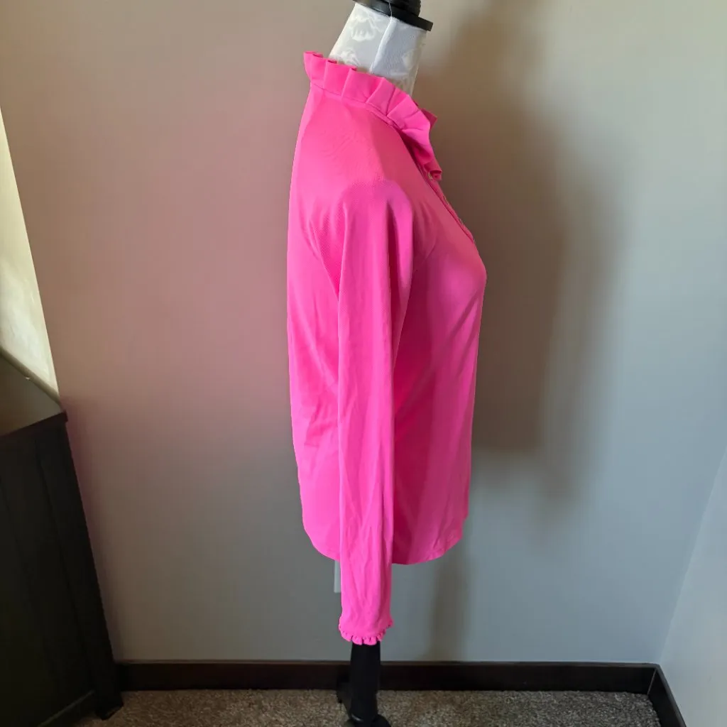 Lilly Pulitzer Luxletic Hutton Polo Long Sleeve Ruffle Collar Small Pink - Image 3