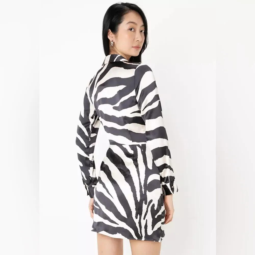 ZARA  Black and White Zebra Print Wrap Dress - Image 4