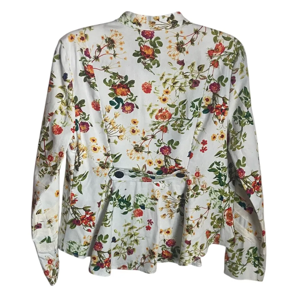 Colleen Atwood Size M Alice In Wonder Land Floral Button Front Jacket White - Image 3