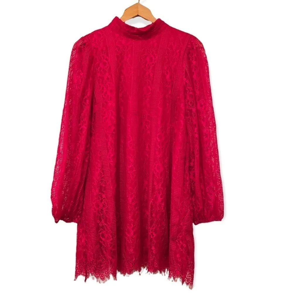 ANTHROPOLOGIE Maeve Open Back Lace Mini Dress Raspberry Size 12P NEW $190 - Image 5