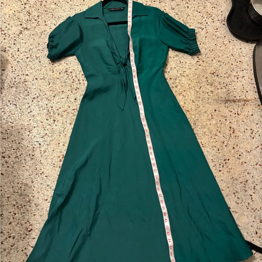 ZARA  DUCK GREEN MIDI DRESS WITH FRONT TIE Size Small - Image 9