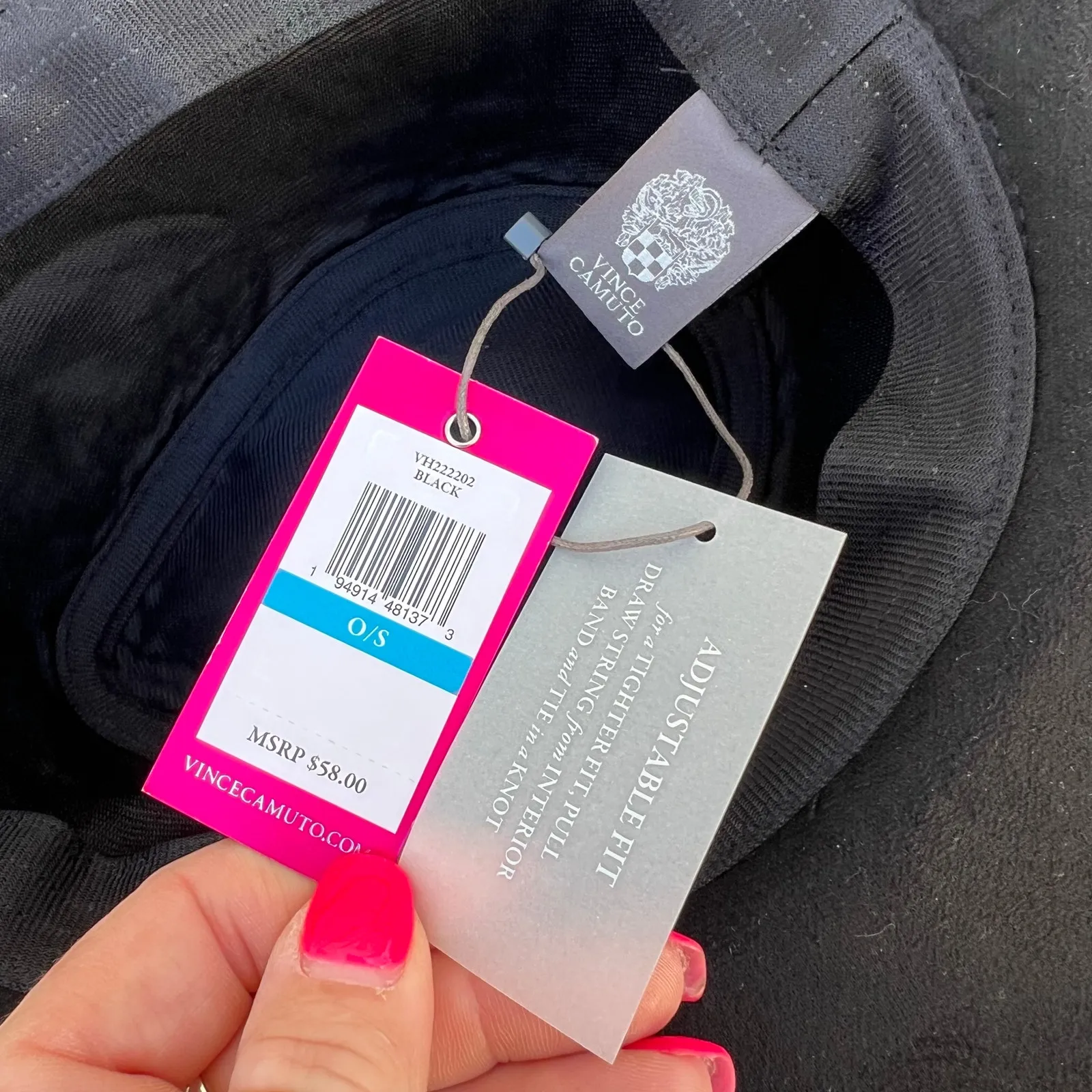 Vince Camuto Black Cowgirl Hat Braided Cord Band Faux Suede Leather O/S NWT - Image 5