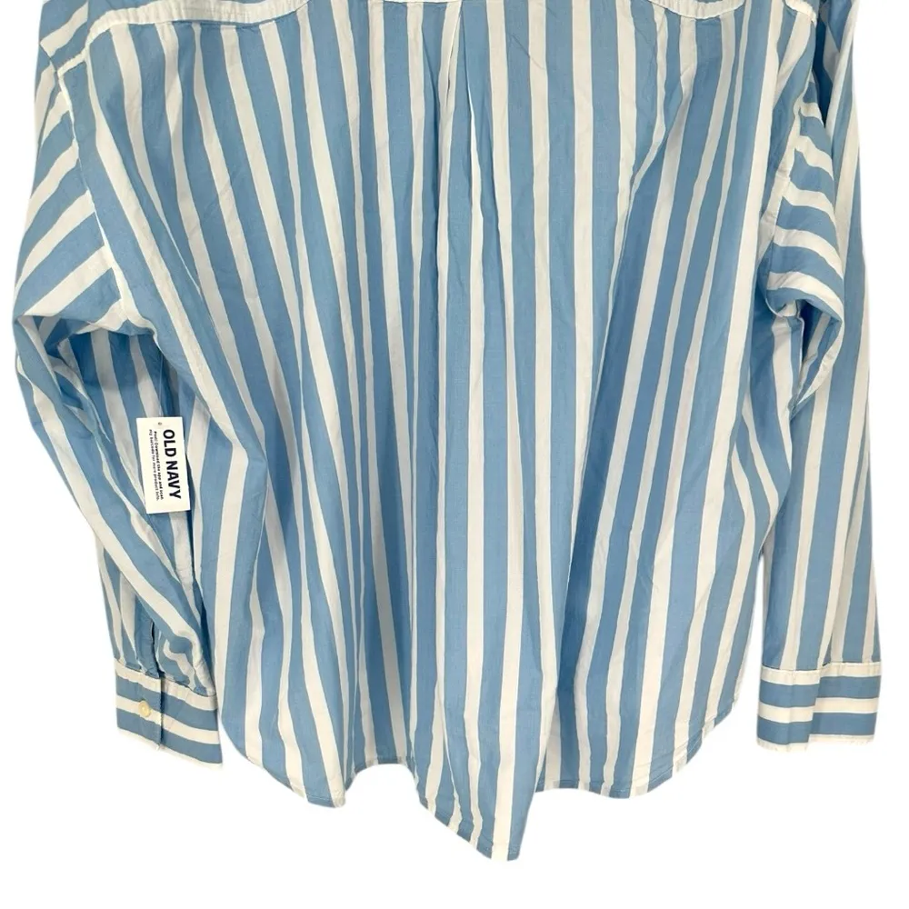 Old Navy Blue White Stripe Button Down Cropped Shirt size XXL Long Sleeve NWT - Image 8