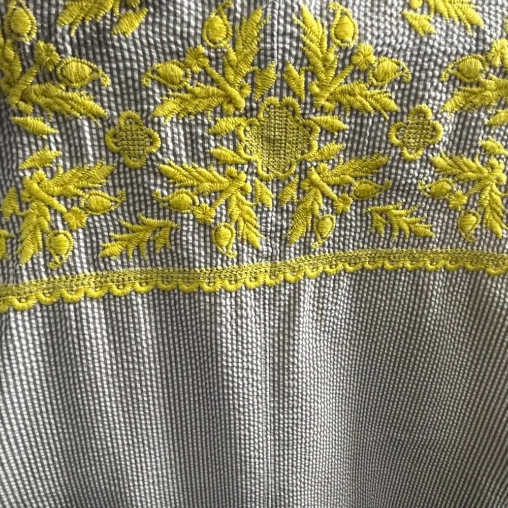 Uncle Frank Seersucker Embroidered Shift Dress Grey White Railroad Stripe Sz S - Image 9