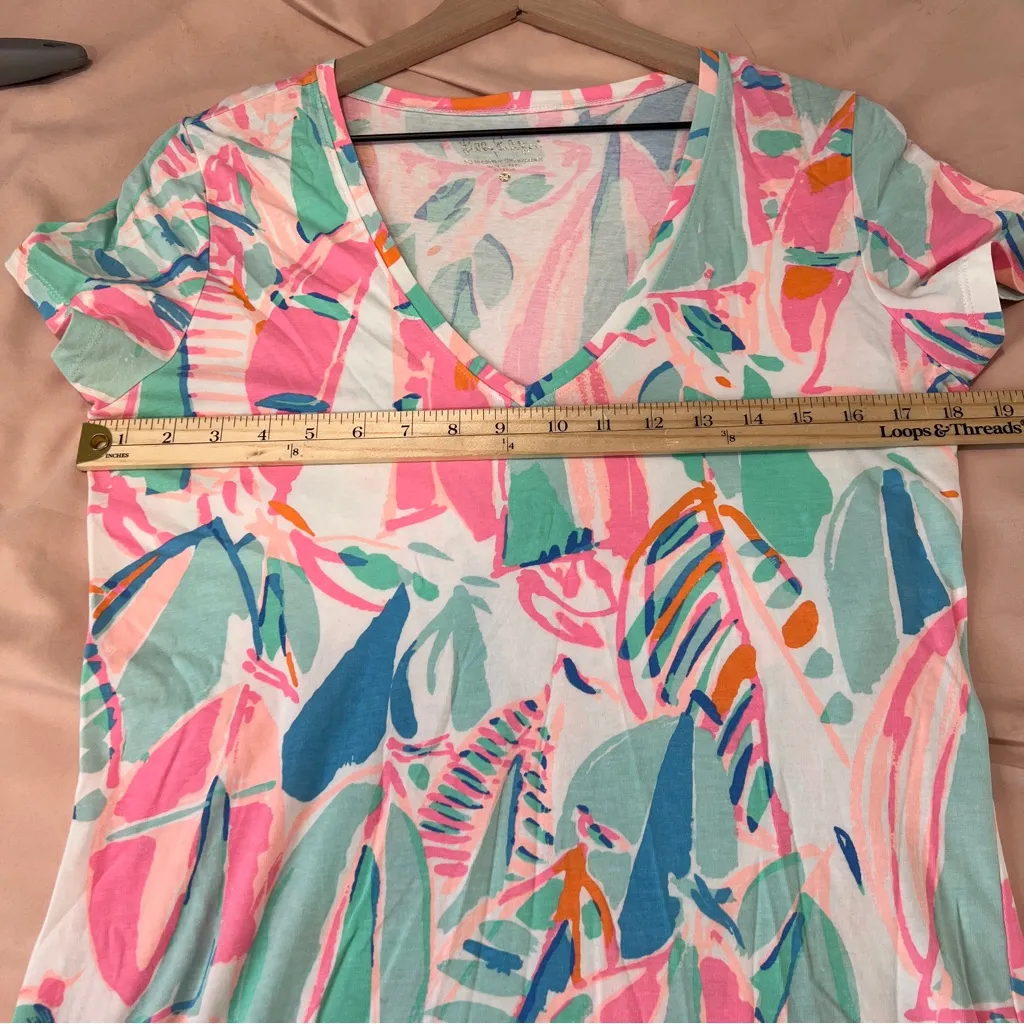 Lilly Pulitzer Stretch Cotton Colorful Pastel V-Neck Women's‎ Short Sleeve Tee M - Image 9