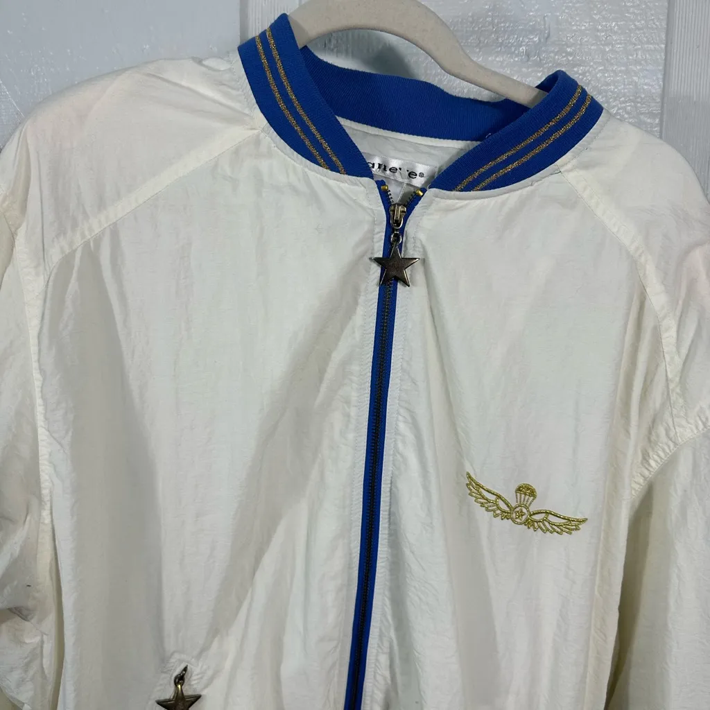 Janeve Vintage 1980s Womens Blue White Star Accents Windbreaker Size Large EUC - Image 9