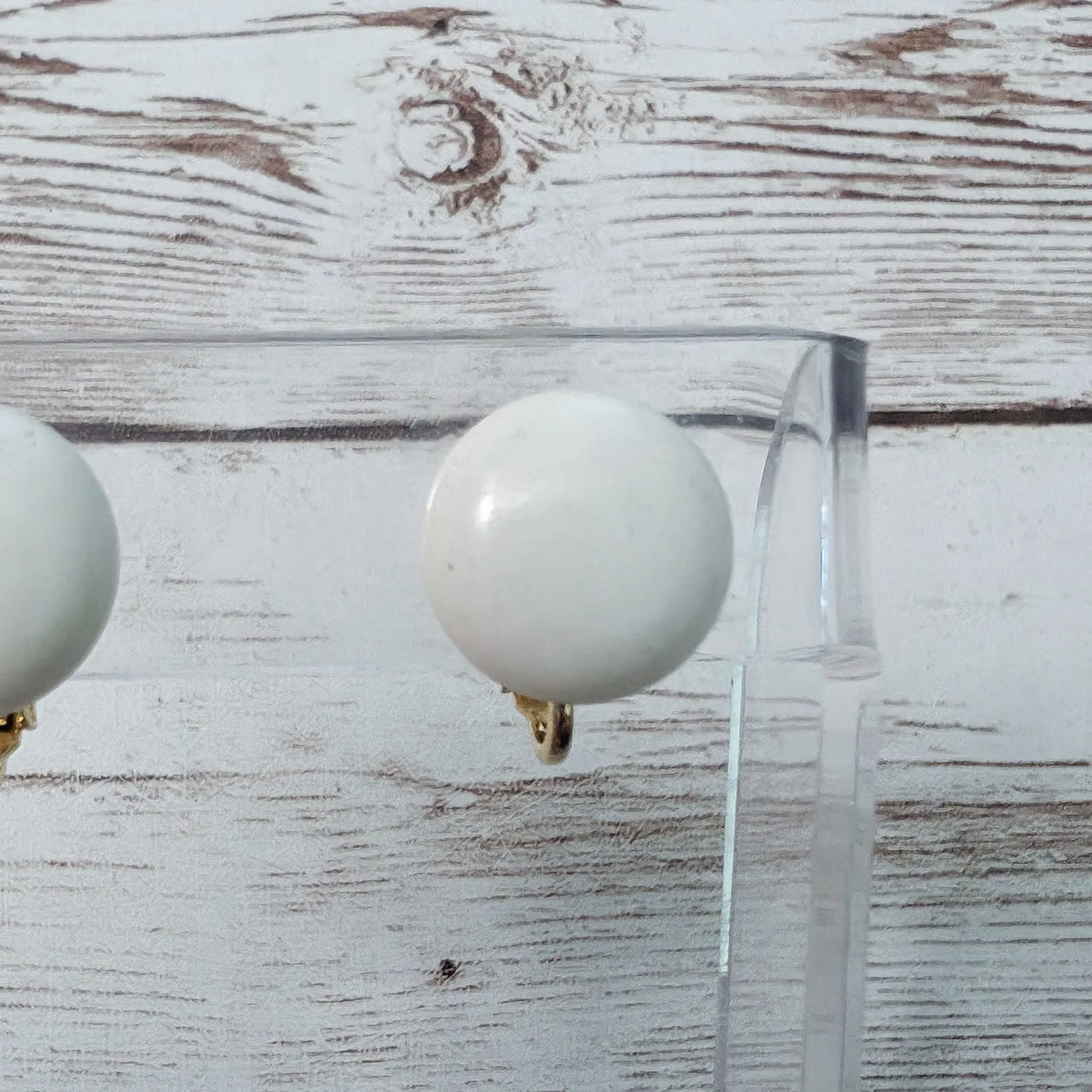 Vintage Clip On Earrings Off White Just Over 0.5" - Image 2