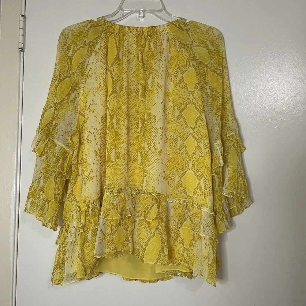 DIANVE VON FURSTENBERG DVF yellow python chiffon silk flowy blouse top XL - Image 5