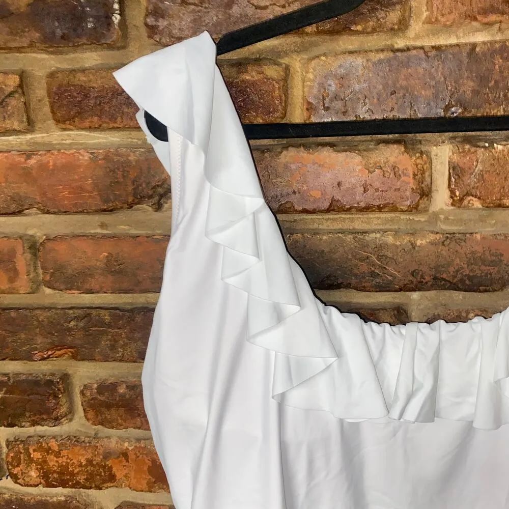 New J. Crew White Ruffle Scoop Back One-Piece Swim Bathing Suit Women's Size 24 - Image 3