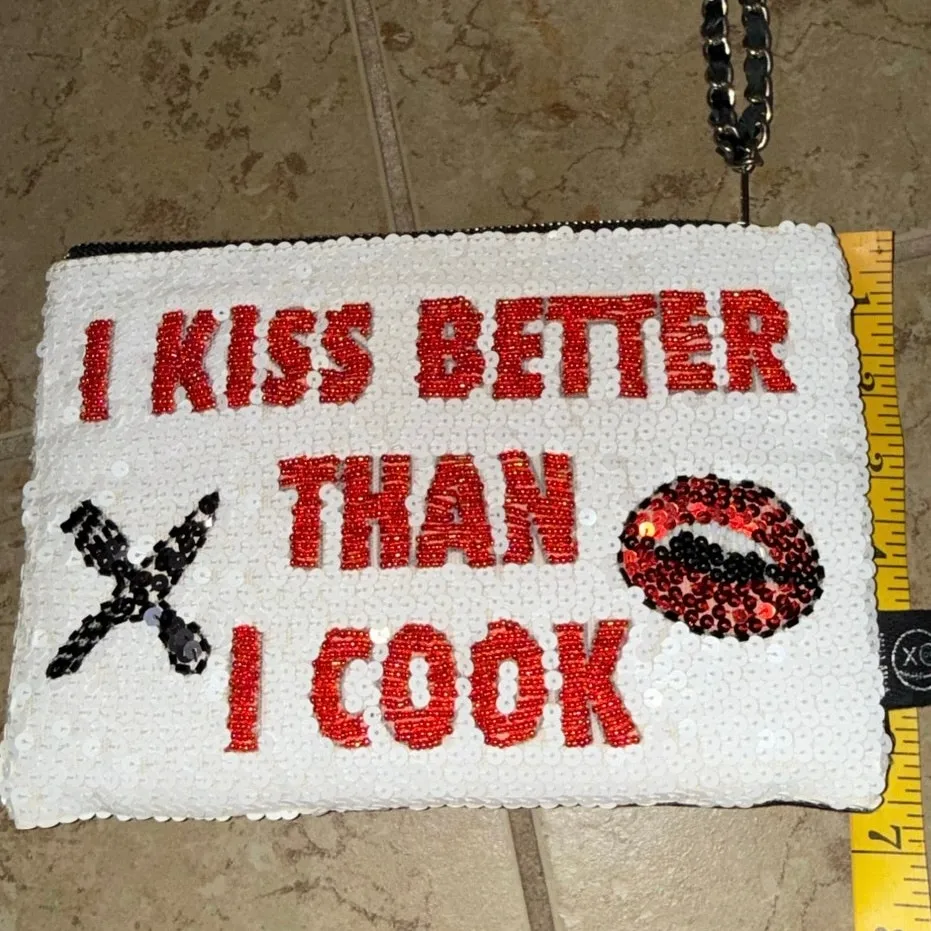 House of MUA MUA Sequin Clutch Wristlet Hand Embroidered Designer Italian Bag White - Image 6