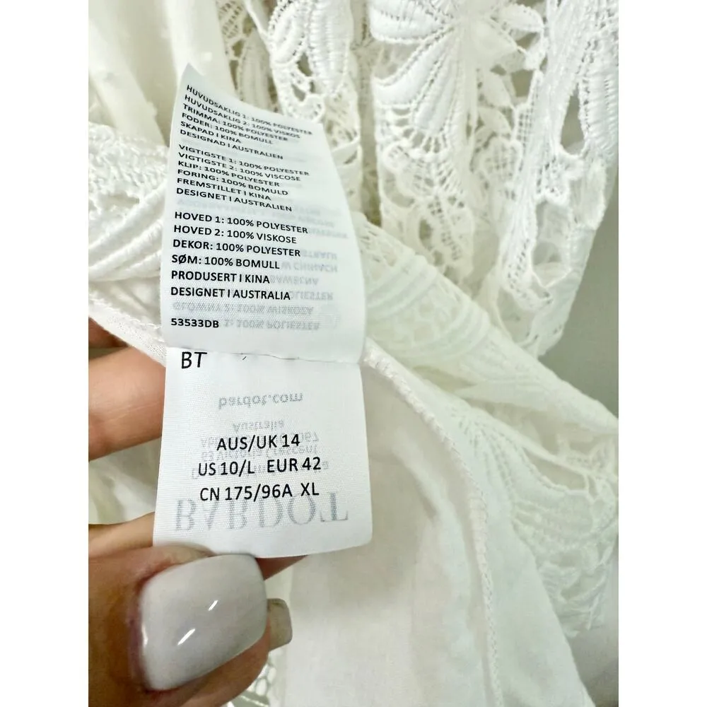 Bardot Mariah Long Sleeve Swiss Dot & Lace Babydoll Dress Ivory Women's US 10/L - Image 5