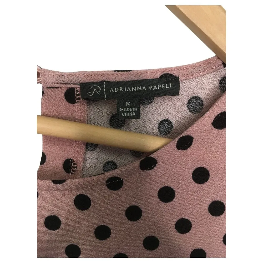 Adrianna Papell Top Womens M Polka Dot Scoop Neck Puff Sleeve Mauve Pink - Image 4