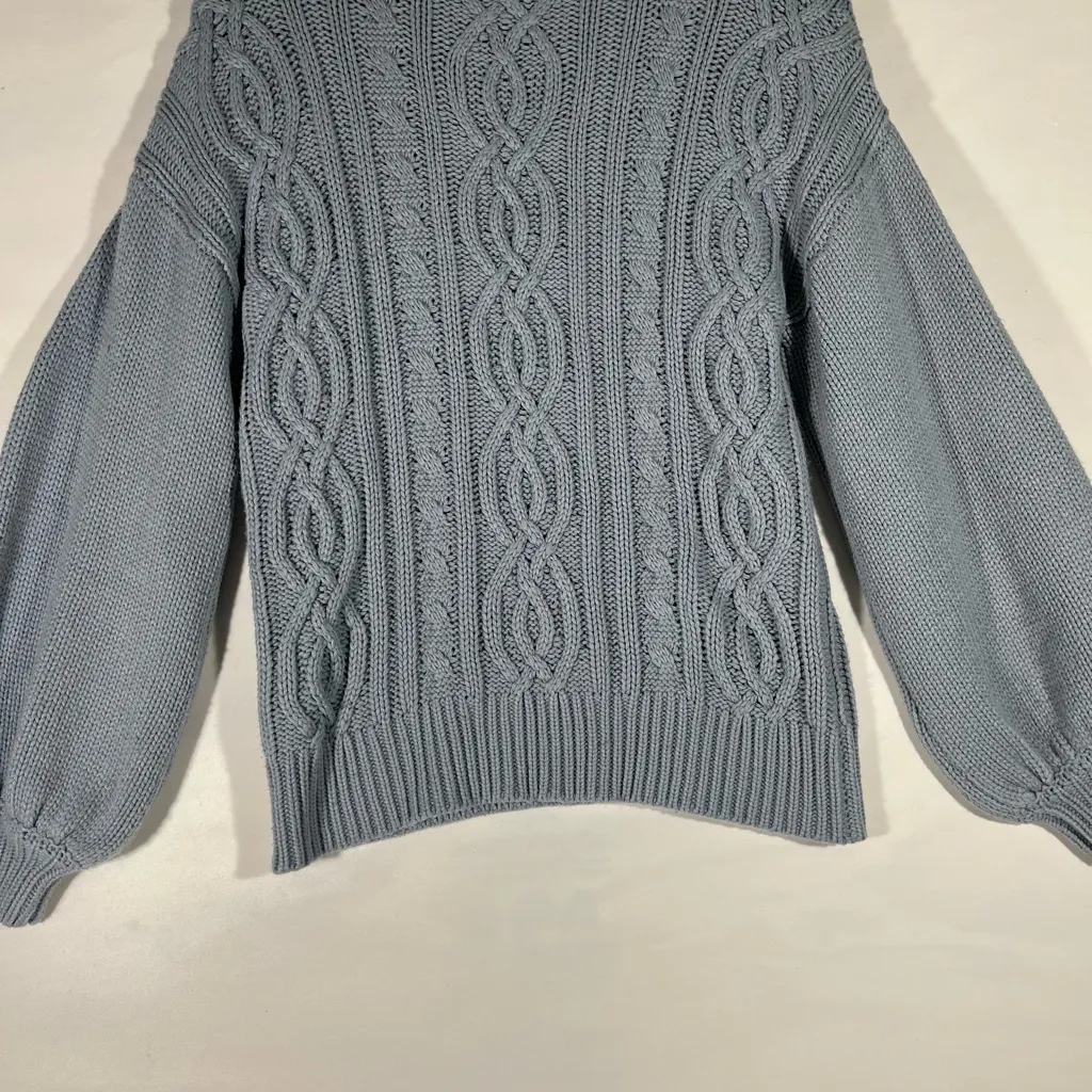 HYFVE CHUNKY CABLE KNIT SWEATER MOCK TURTLENECK SUPER SOFT SZ S‎ BLUE PREOWN A69 - Image 2