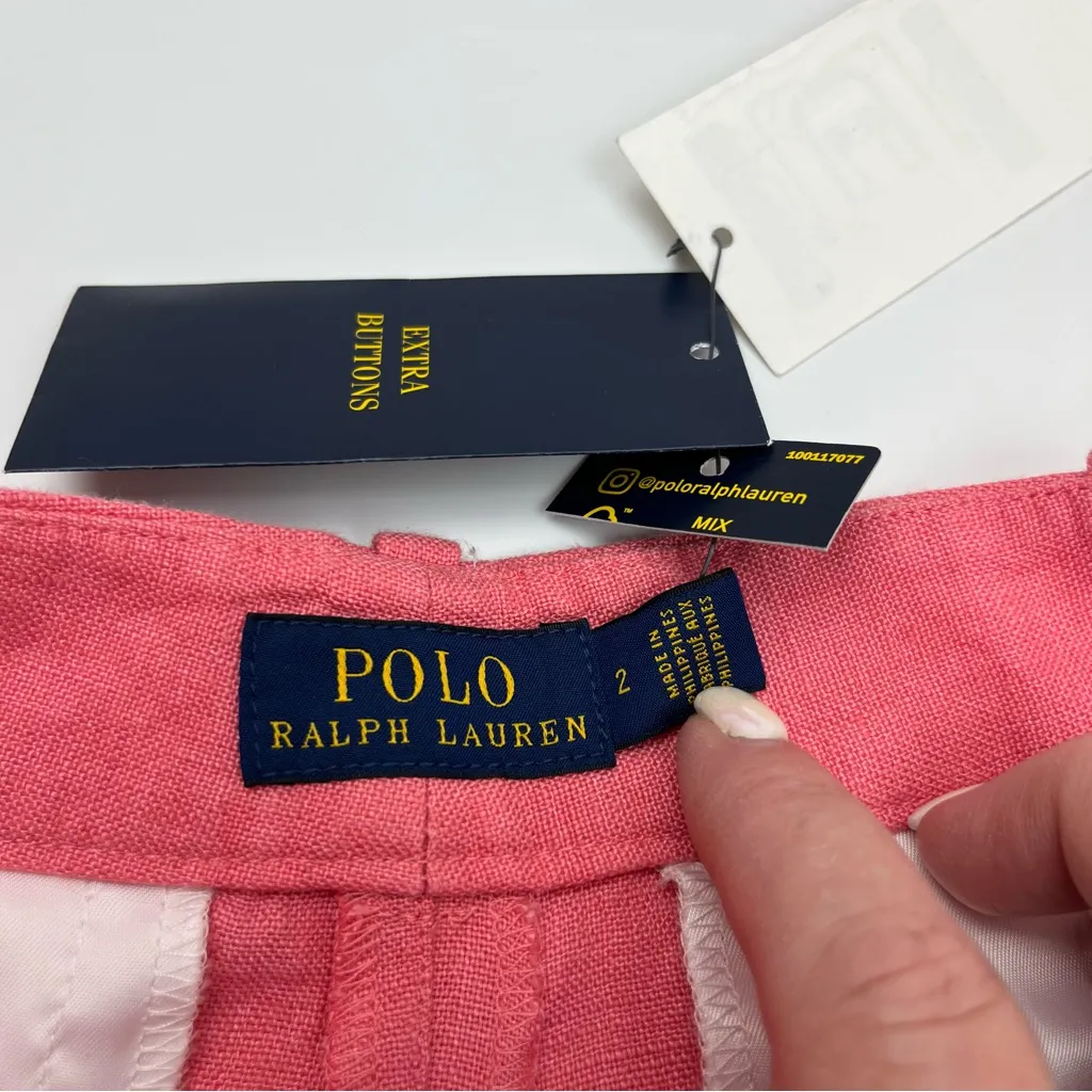 Polo Ralph Lauren Coral Pink 100% Linen Bermuda Shorts Women Size 16 Coastal NEW - Image 2