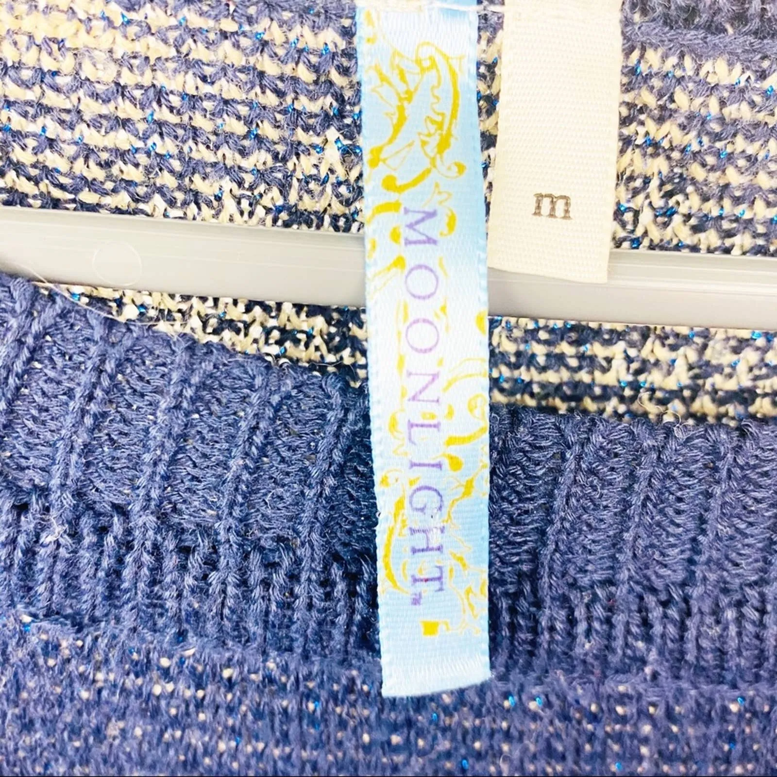 MOONLIGHT Navy Aztec Print Long Sleeve Sweater, Size Medium - Image 3