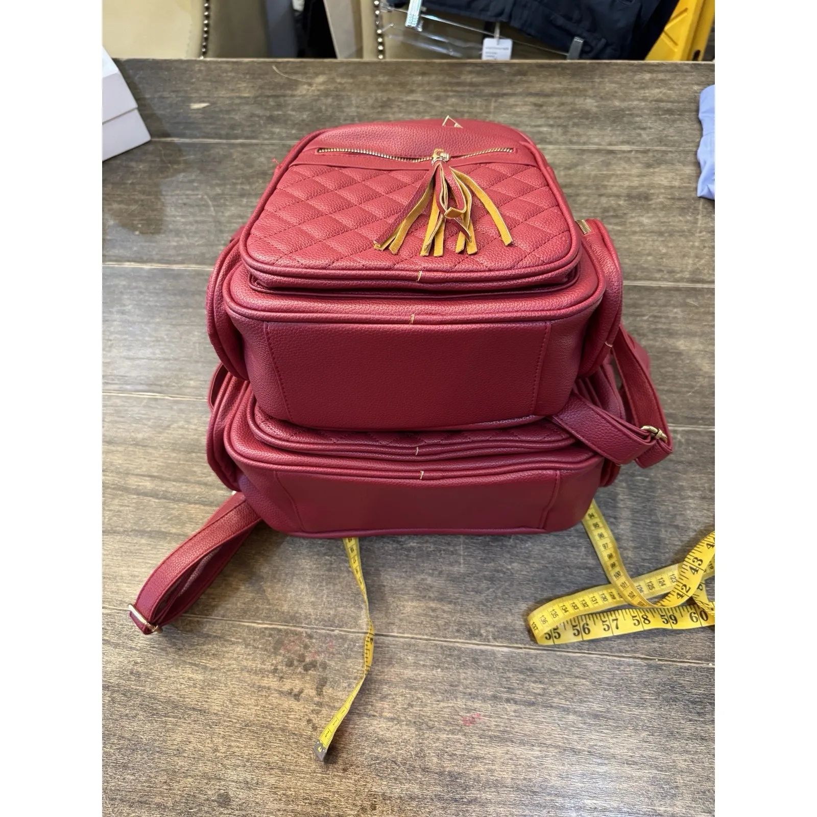 Red Quilted Mommy And Me Backpack Nesting 3 Pieces Vegan Leather PETA Approved - Image 16