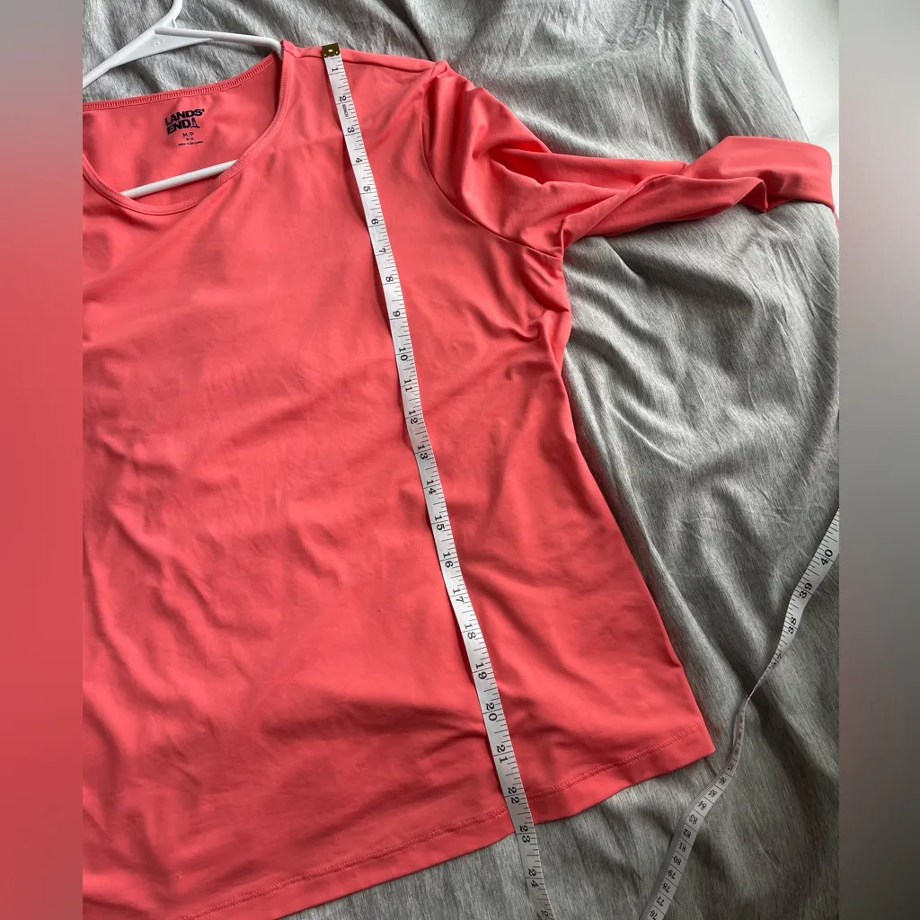 Lands' End  Rash Guard Coral Orange Pink Long Sleeve Crewneck Swim UPF Size MP - Image 7