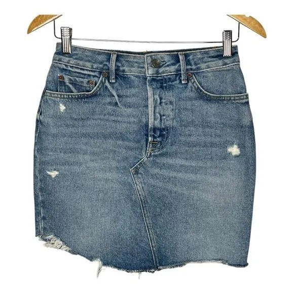 GRLFRND Rhoda Denim Mini Skirt Frayed Hem Distressed Blue Jean Skirt Size 23 NWT - Image 6