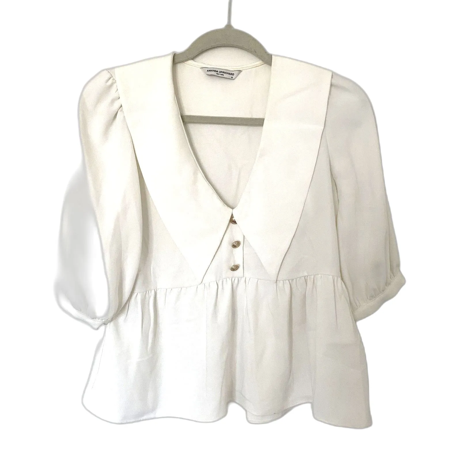 Amanda Uprichard Ivory Evangeline Blouse Balloon Sleeve Revolve Chic Top Sz XS - Image 2