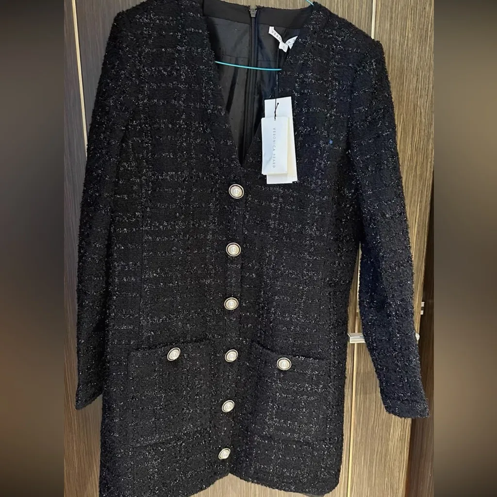 Veronica Beard Kenai Glittery Black Tweed Minidress Faux Pearl Buttons Size 0 - Image 7