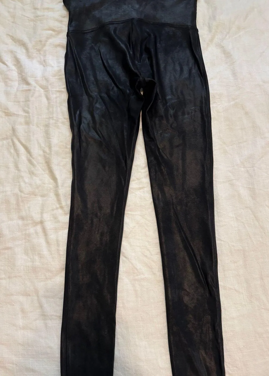 Spanx Leggings Women Medium Black Shimmer Metallic Faux Leather Leggings pants - Image 5