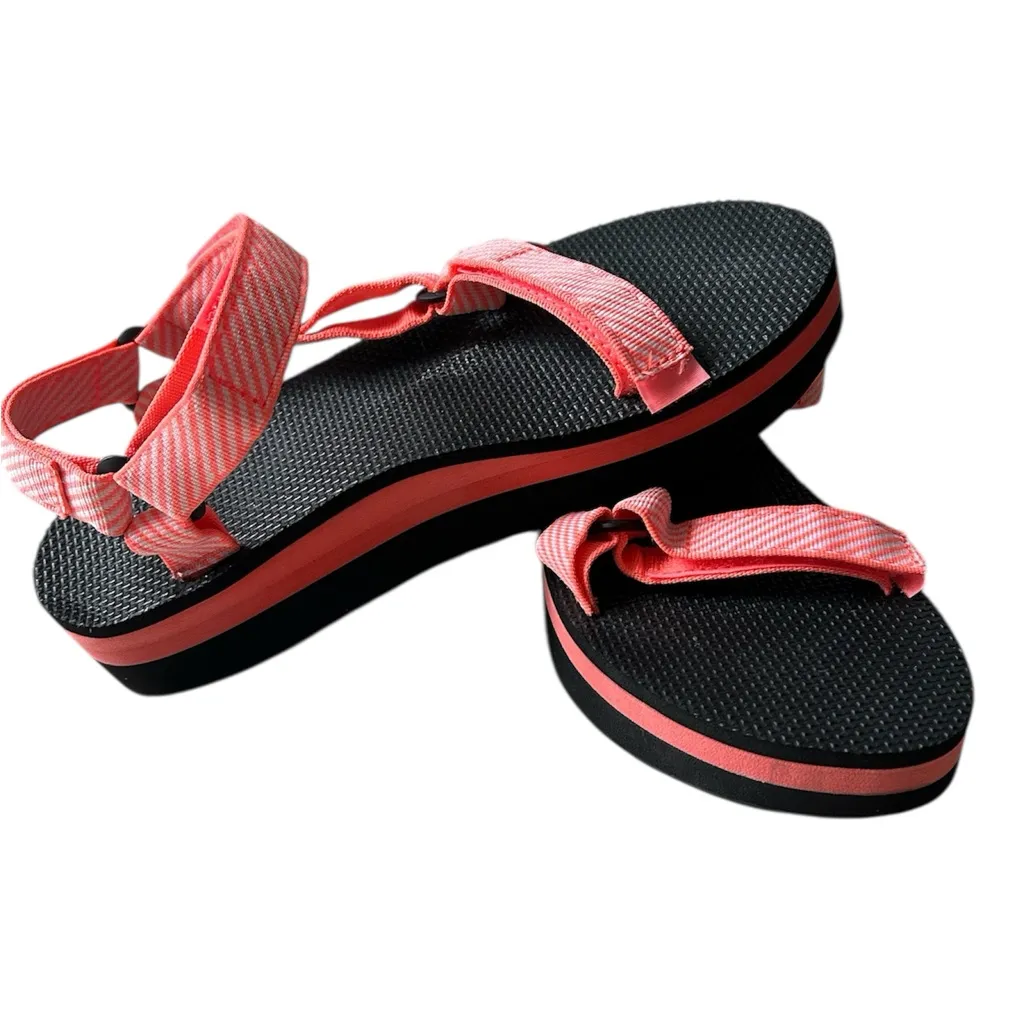 Teva  Coral and White Striped Sandals - Image 4