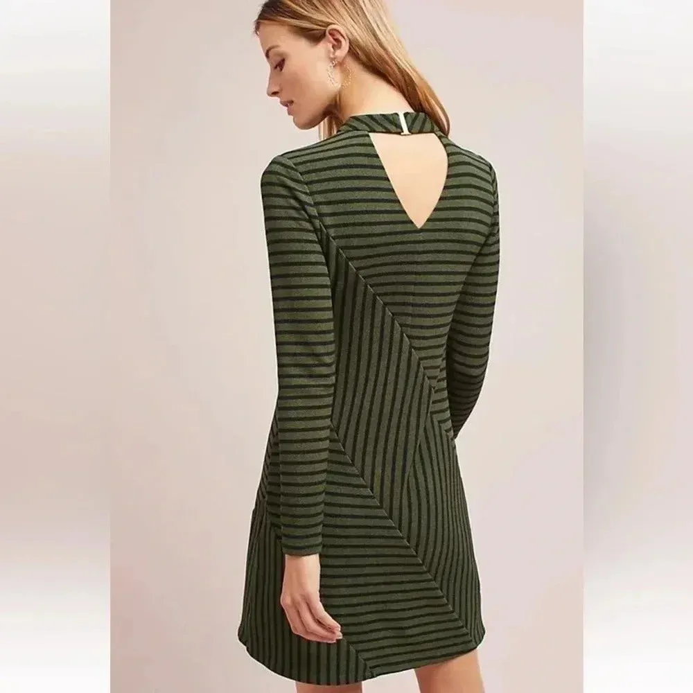 Anthropologie Hutch Olive Green & Black Stripe Structured Knitwork Dress Size XS - Image 4