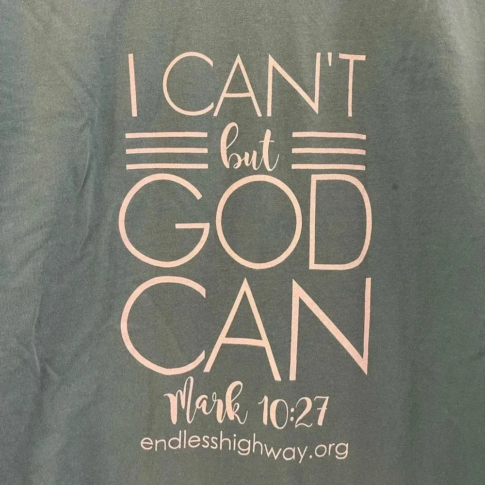Unisex  teal “I Can’t But God Can” t-shirt Medium - Image 2