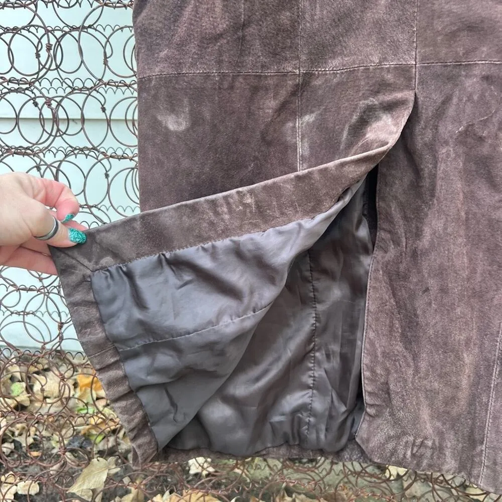 90s Wilsons Leather Maxima Brown Harry Potter Dark Academia Trench Coat LARGE - Image 7