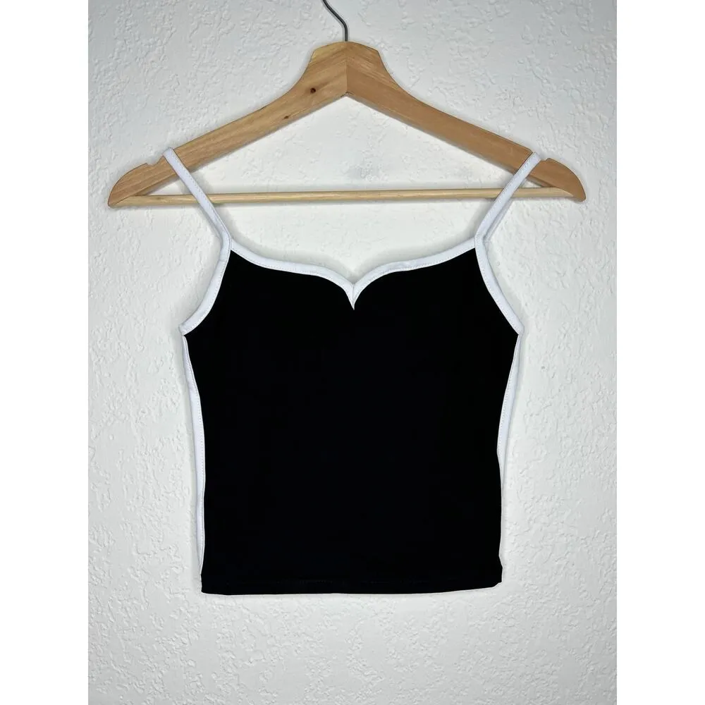Commense Contrast Trim Sweetheart Cropped Cami Top S NWT Black - Image 2