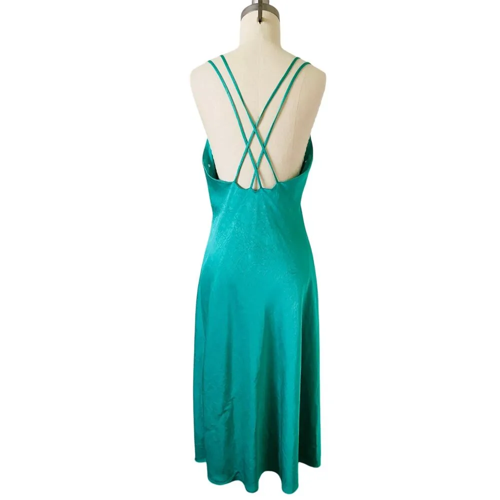 Saunders Emerald Green Satin Slip Midi Dress Size 10 - Image 4