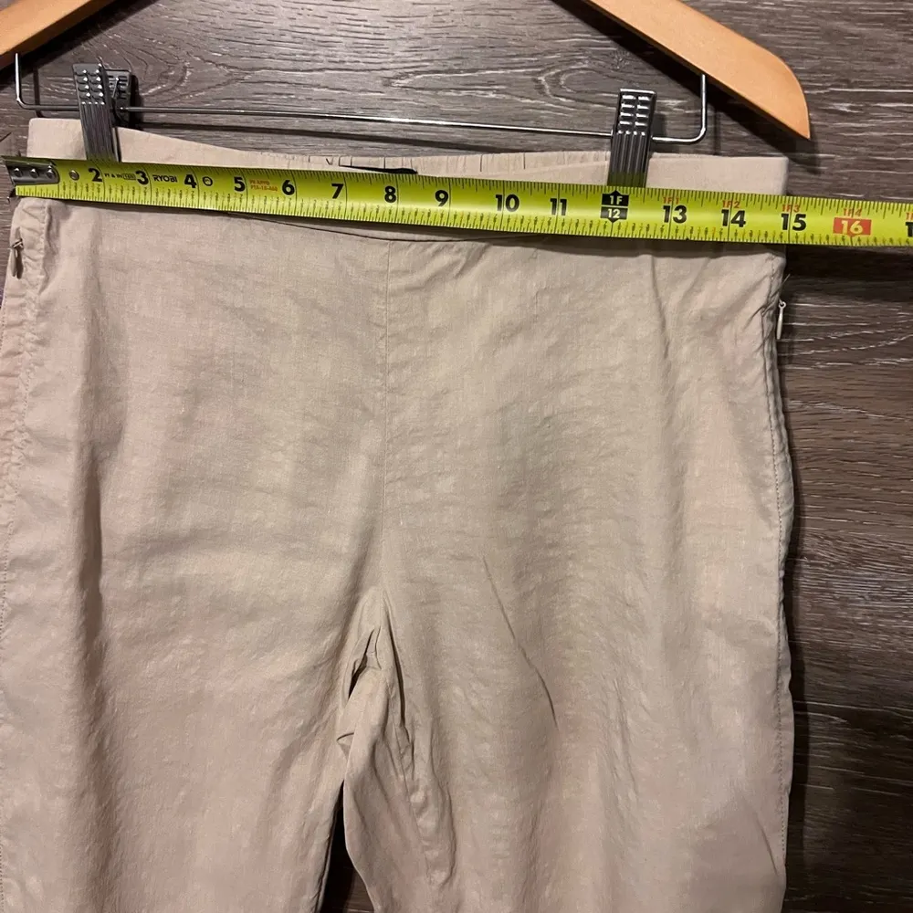 Theory Linen Pants Stretch Ivory Cream Cropped Sz 6 Preppy Pockets - Image 6