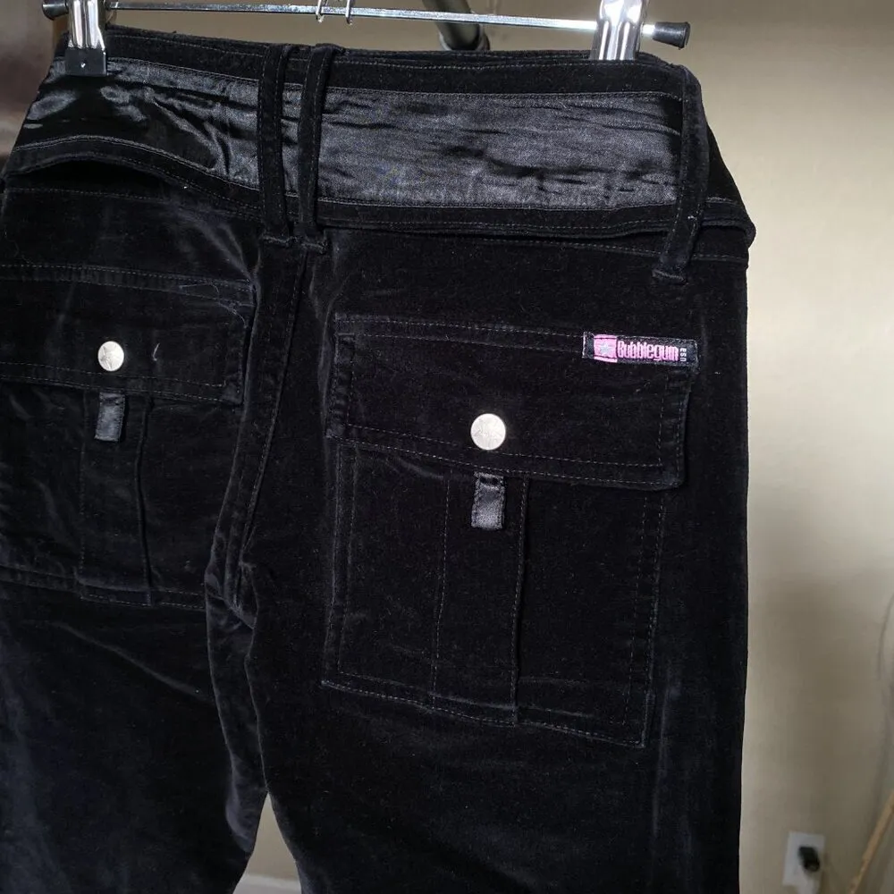 Vintage Y2K Bubblegum black velour flared‎ pocket jeans low rise sz 24 - Image 7