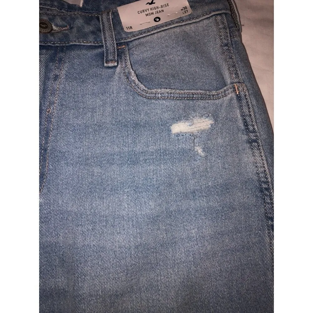 Hollister Jeans Size 11R Curvy High Rise Mom Blue Light Wash 30x27 Casual NEW - Image 8