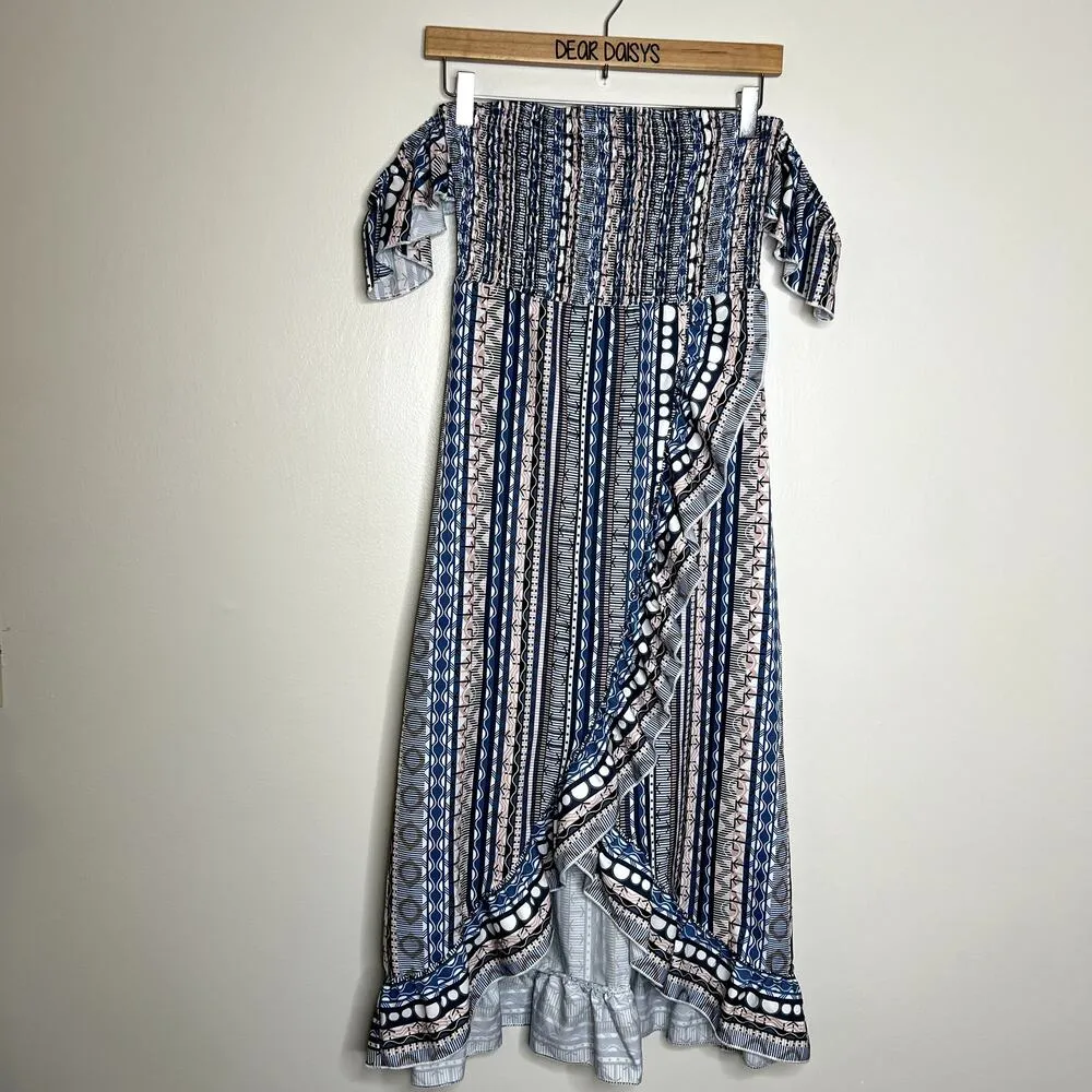 Cupshe Striped Off Shoulder Ruffle Midi Dress - Image 4