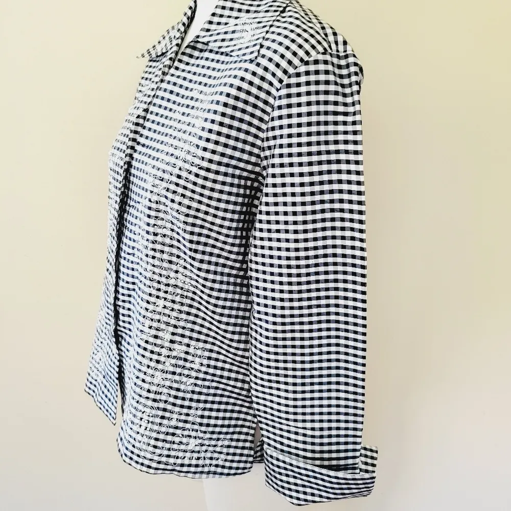 Anne Carson gingham embroidered silk tafetta blazer size large - Image 6
