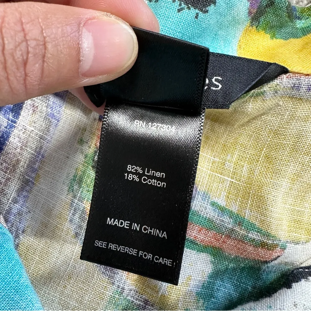 Ali Miles Linen Cotton Geometrical Woven Collar Button Up Shirt Art to Wear 3X White - Image 10